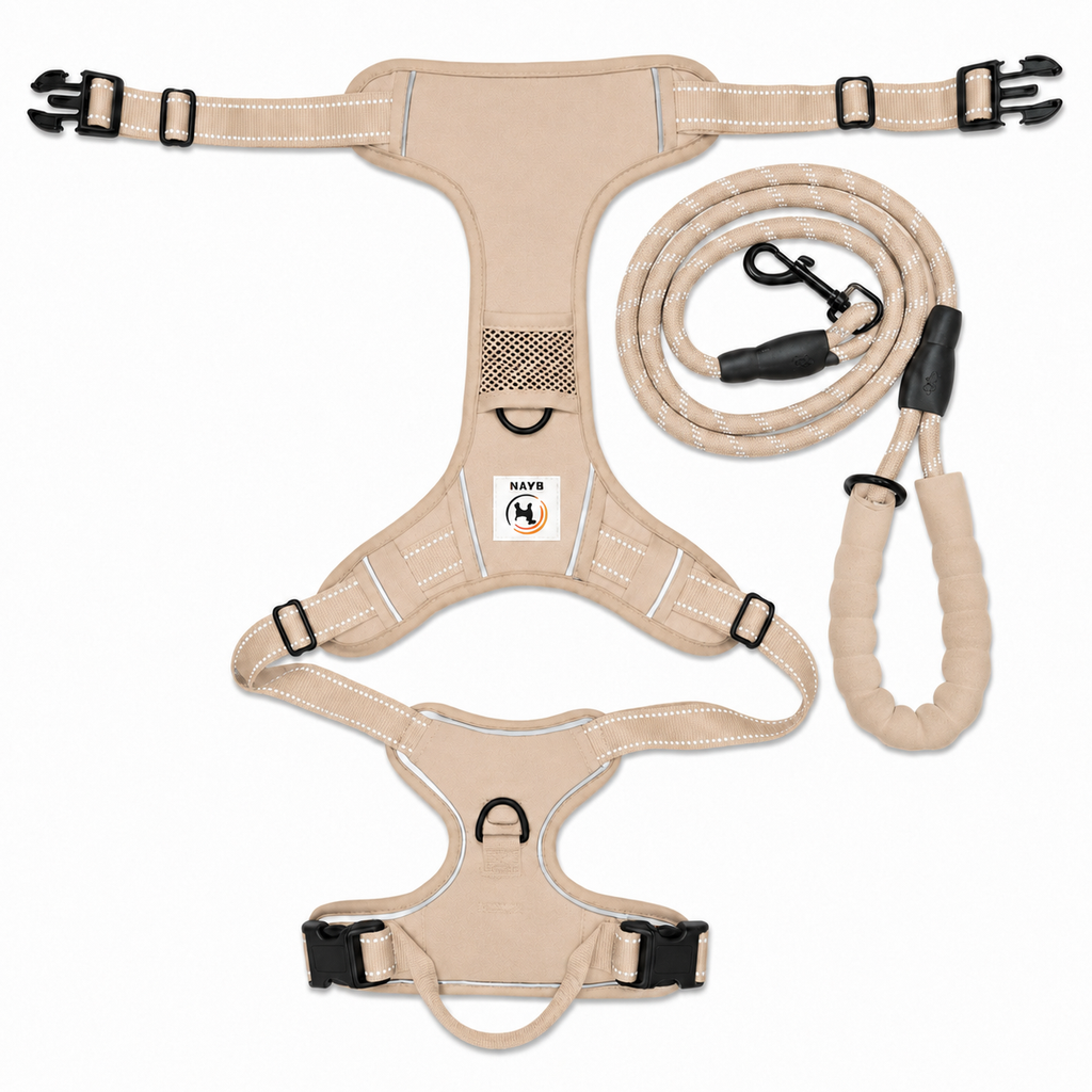 BAYN Luxury No-Pull Dog Harness & Leash Set – Sand Beige