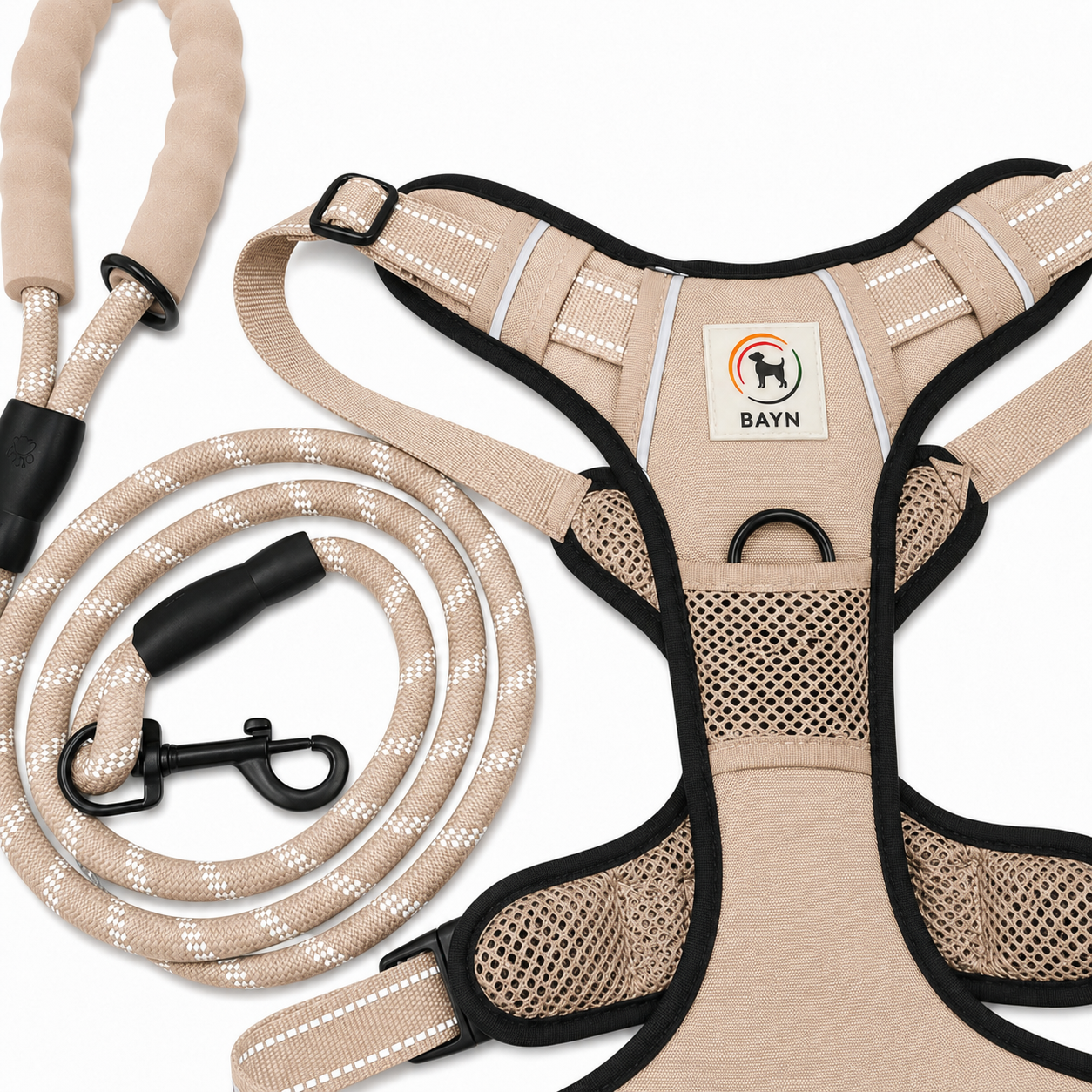 BAYN Luxury No-Pull Dog Harness & Leash Set – Sand Beige
