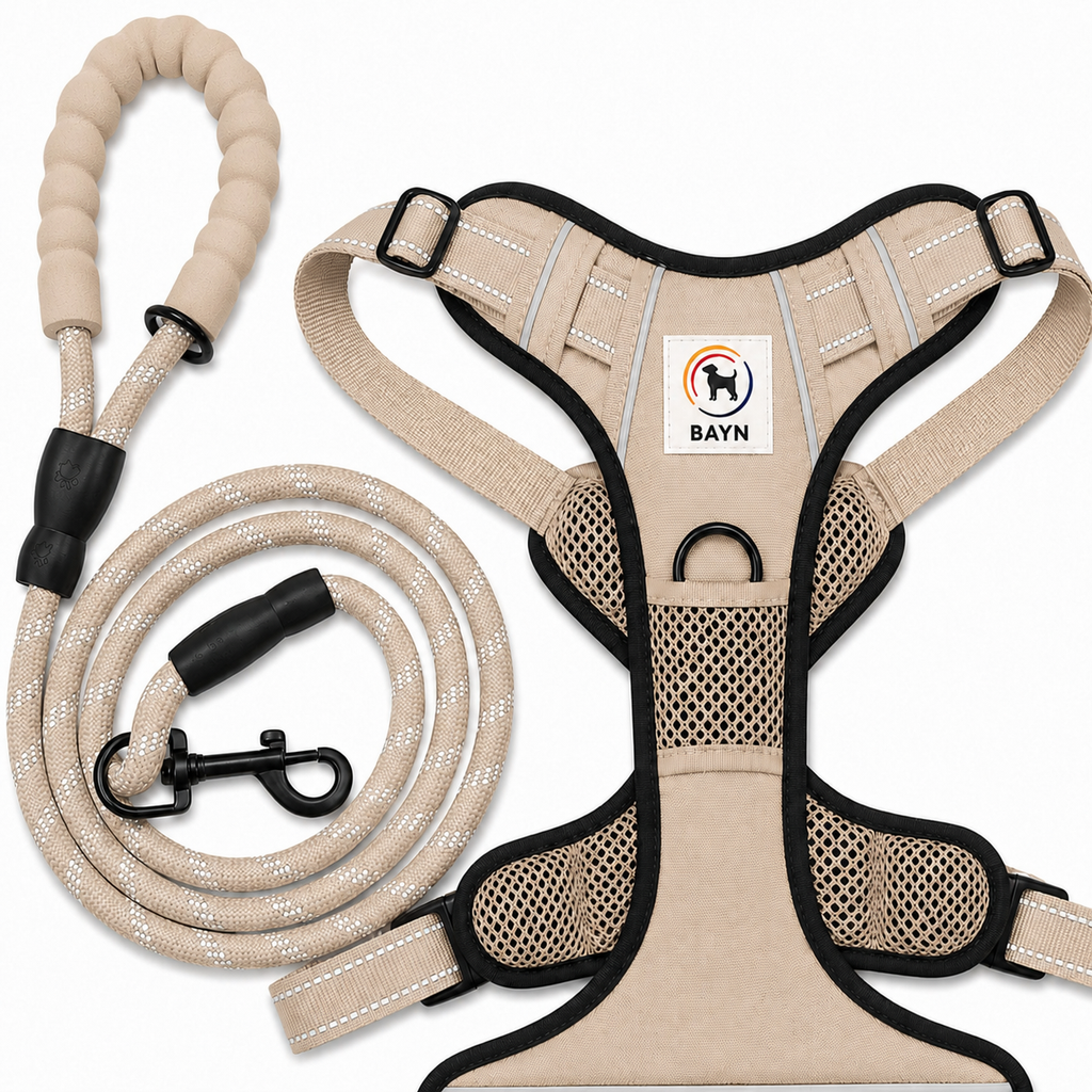 BAYN Luxury No-Pull Dog Harness & Leash Set – Sand Beige